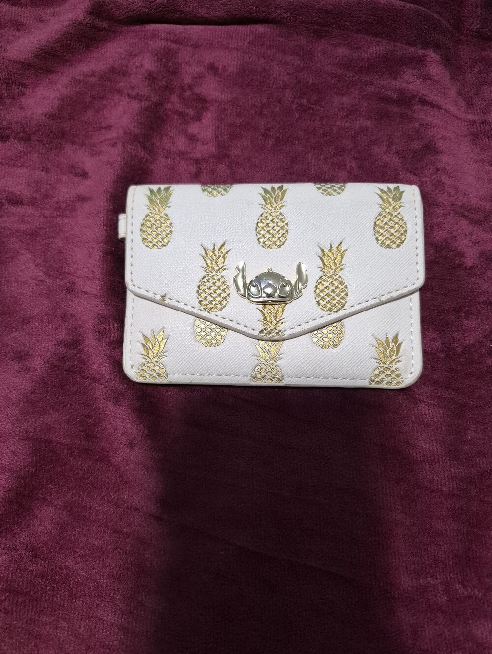 Stitch White Wallet with Gold Pineapple Accent